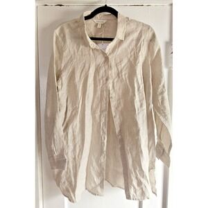 NWT Garnet Hill tan woman Sz PL‎ tunic shirt 100% European Flax